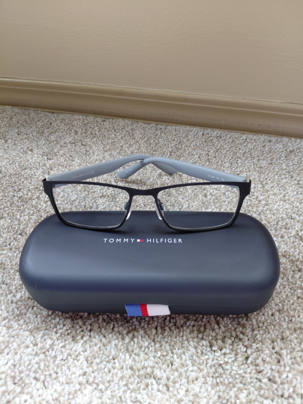 Tommy Hilfiger Black Rectangle Glasses with Gray Arms